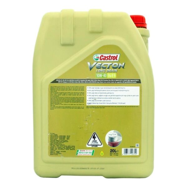 Castrol Vecton Long Drain 10W40 E6/E9 20 Lt Partiküllü Motor Yağı